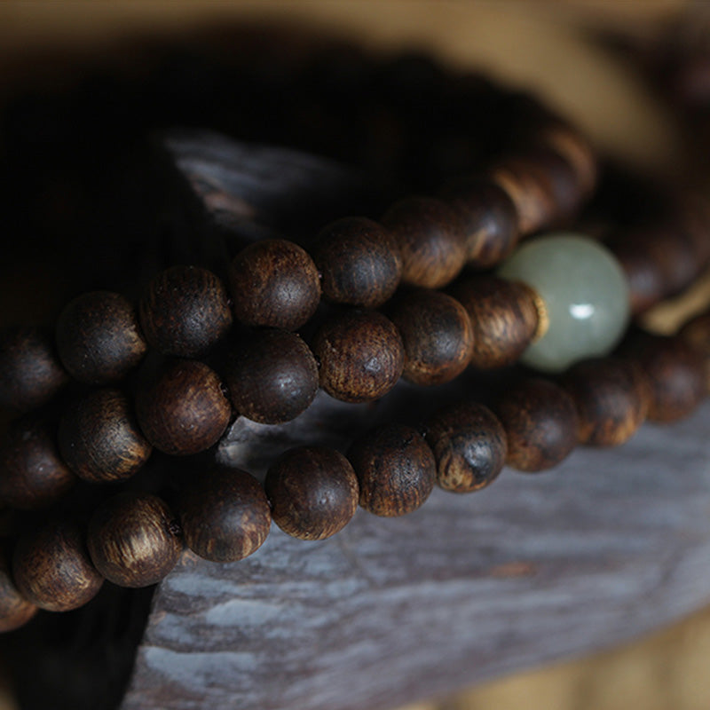 108 Beads Wood Mala Bracelet Agarwood Jade 999 Gold Peace