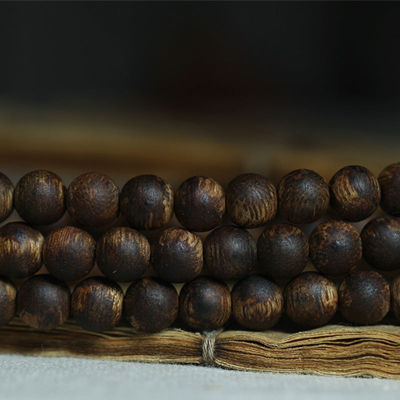 108 Beads Wood Mala Bracelet Agarwood Jade 999 Gold Peace