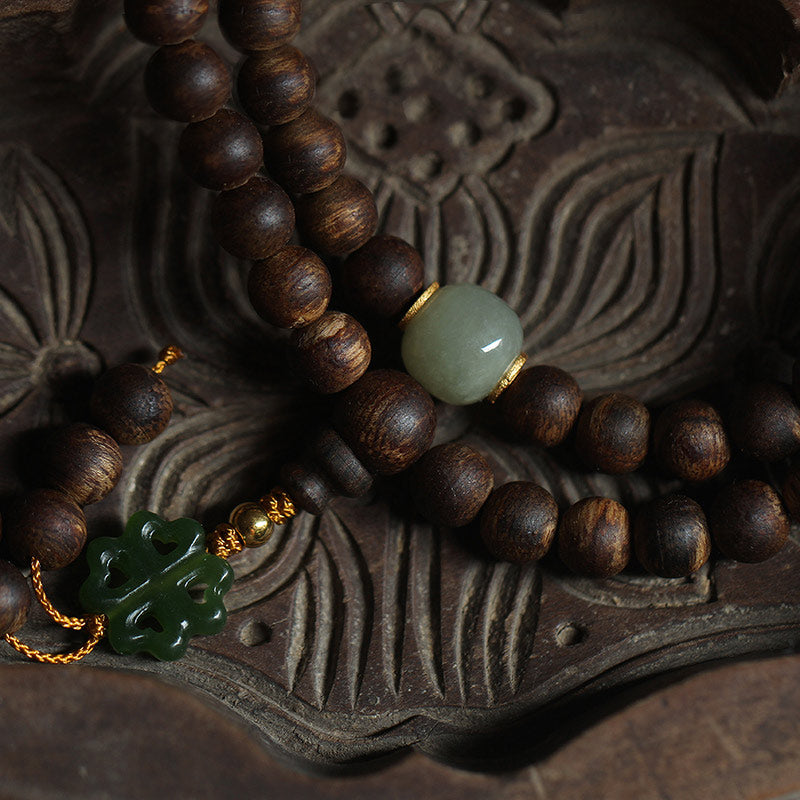 108 Beads Wood Mala Bracelet Agarwood Jade 999 Gold Peace