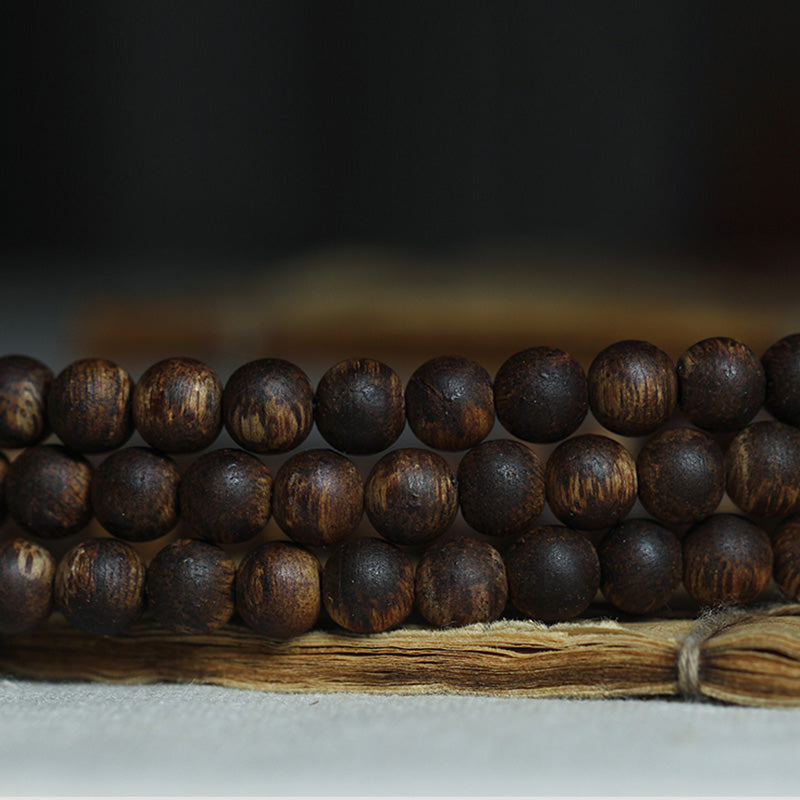 108 Beads Wood Mala Bracelet Agarwood Jade 999 Gold Peace