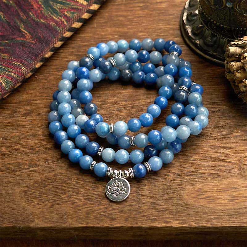 108 Blue Aventurine Lotus Calm Bracelet for Meditation & Balance