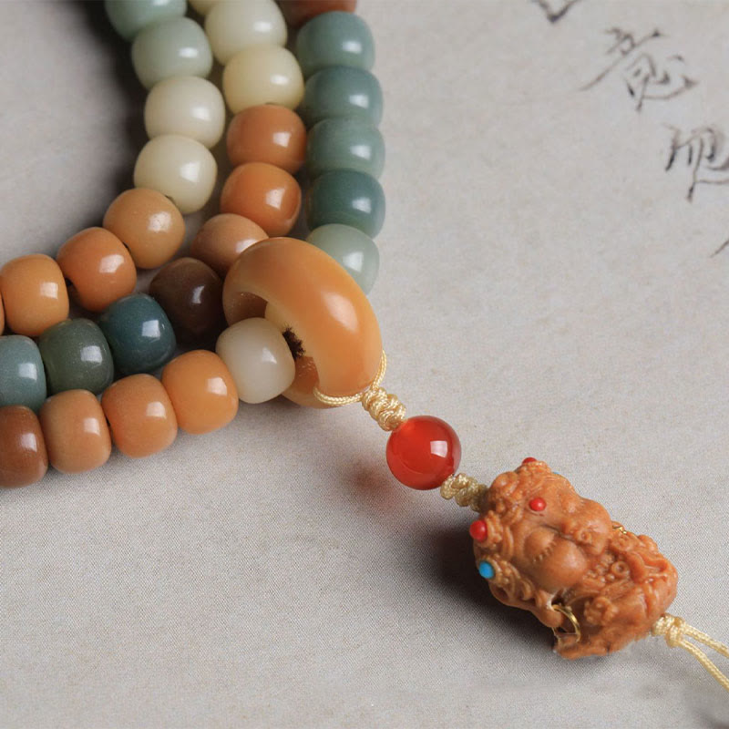 108-Count Bodhi Seed Mala Bracelet with Green Tara for Peace