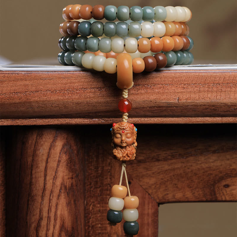 108-Count Bodhi Seed Mala Bracelet with Green Tara for Peace
