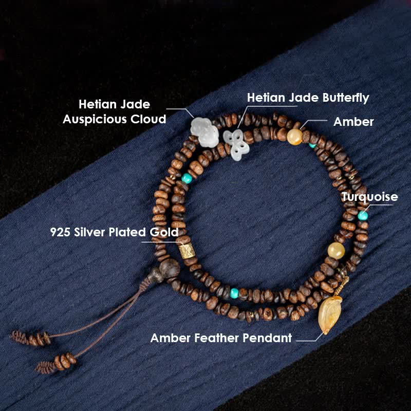 108 Mala Beads Agarwood Bracelet for Peace & Strength