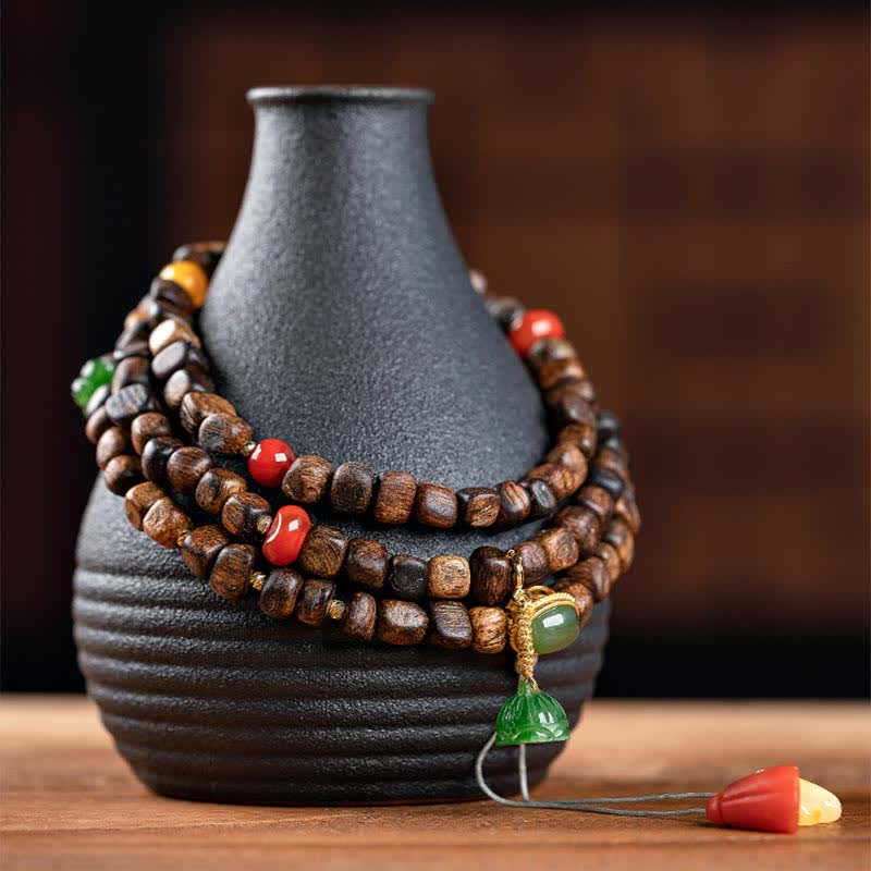 108 Mala Beads Agarwood Bracelet for Peace & Strength