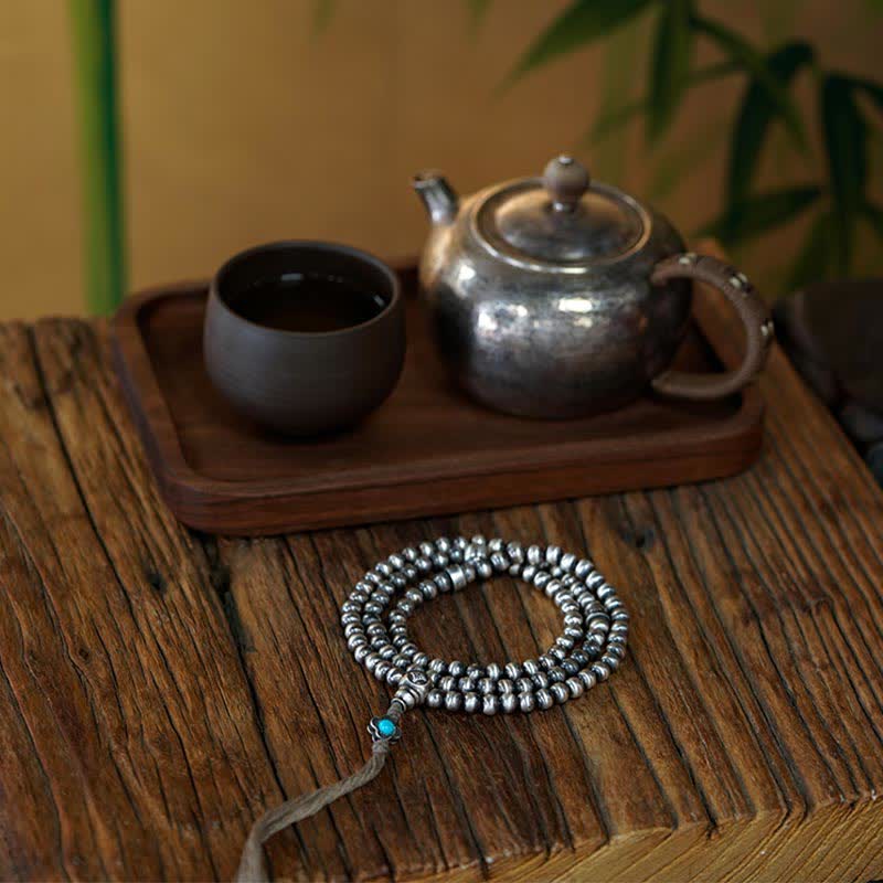 108 Mala Beads Sterling Silver Red Agate Turquoise Confidence Bracelet