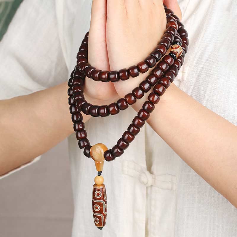108 Mala Beads Three-eyed Nine-eye Dzi Jade Luck Bracelet