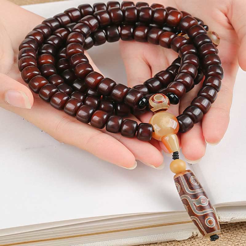 108 Mala Beads Three-eyed Nine-eye Dzi Jade Luck Bracelet