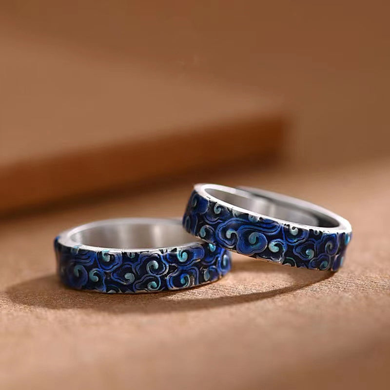 Adjustable Copper Spiritual Ring with Auspicious Clouds Design