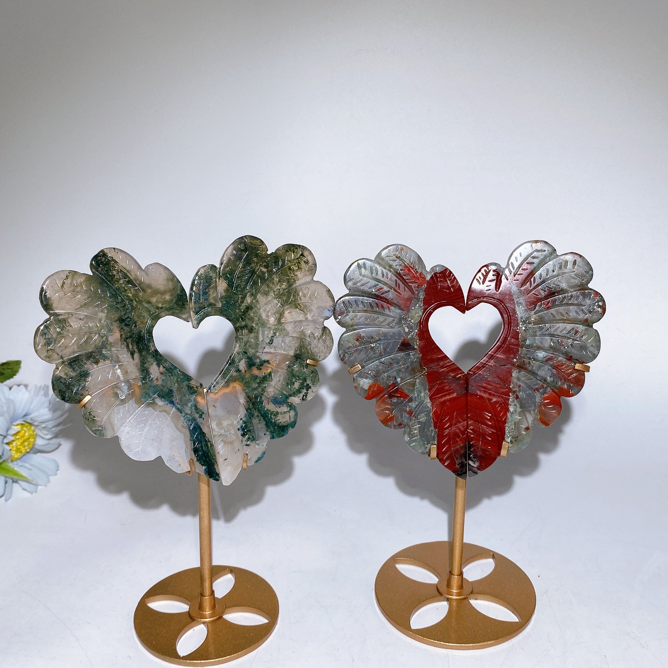 10cm Crystal Heart Wings Carving with Stand - Healing Crystals