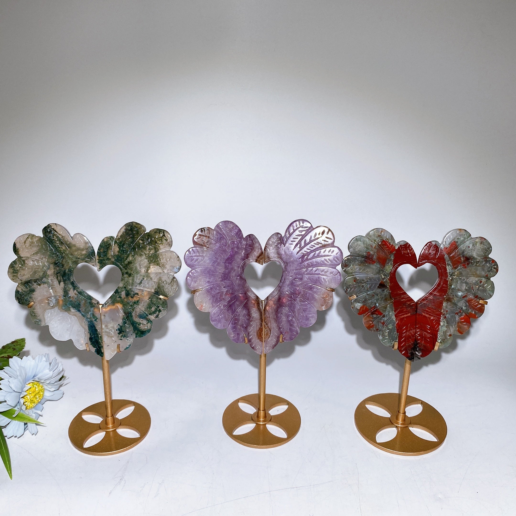 10cm Crystal Heart Wings Carving with Stand - Healing Crystals