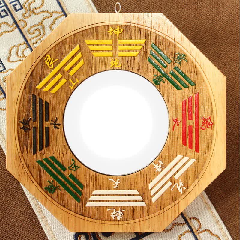 10cm Peach Wood Feng Shui Bagua Map Mirror for Balance