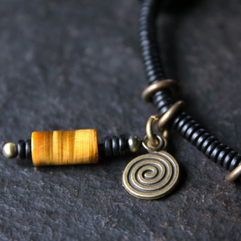 Ebony Wood Dzi Bead Copper Peace Bracelet for Meditation