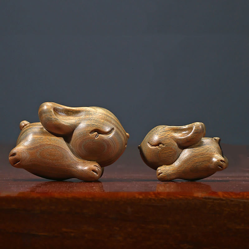 Small Green Sandalwood Rabbit Decoration for Peaceful Home