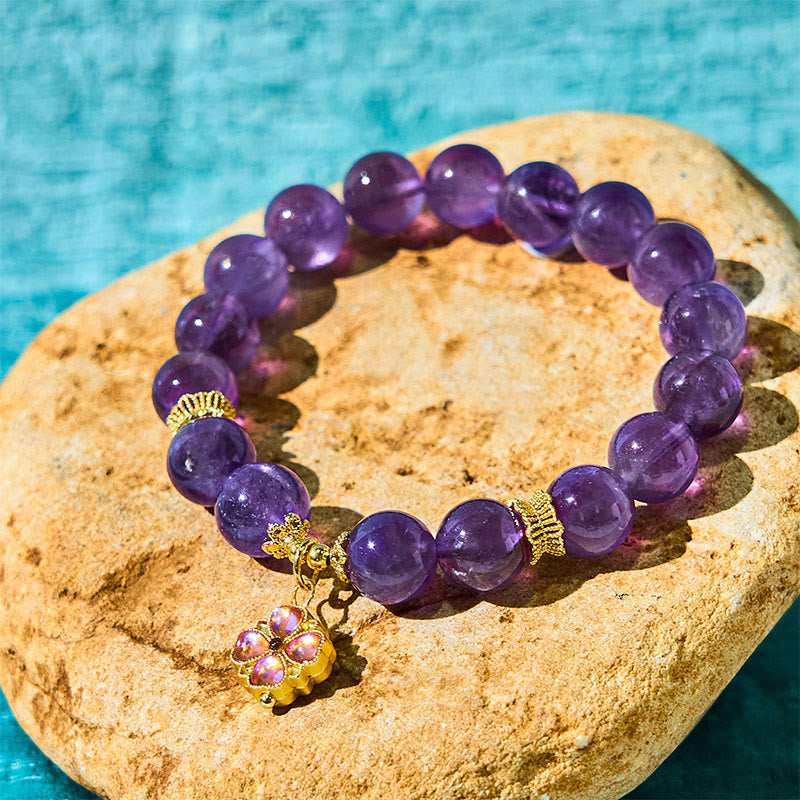 10mm Amethyst Four Leaf Clover Communication Bracelet