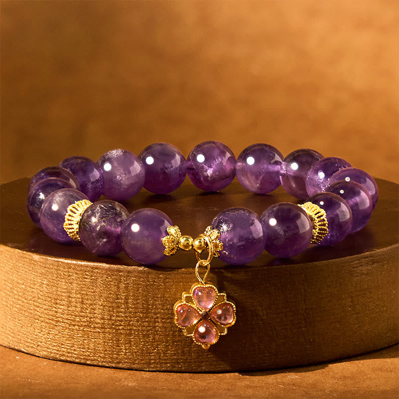 10mm Amethyst Four Leaf Clover Communication Bracelet
