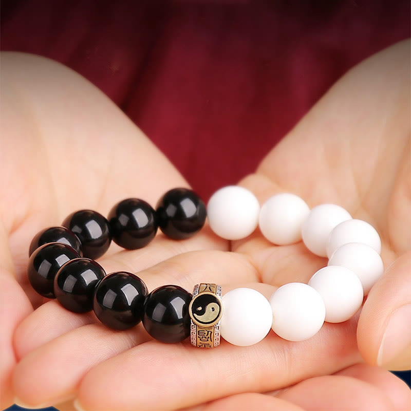 10mm Black Obsidian Yin Yang Strength Bracelet
