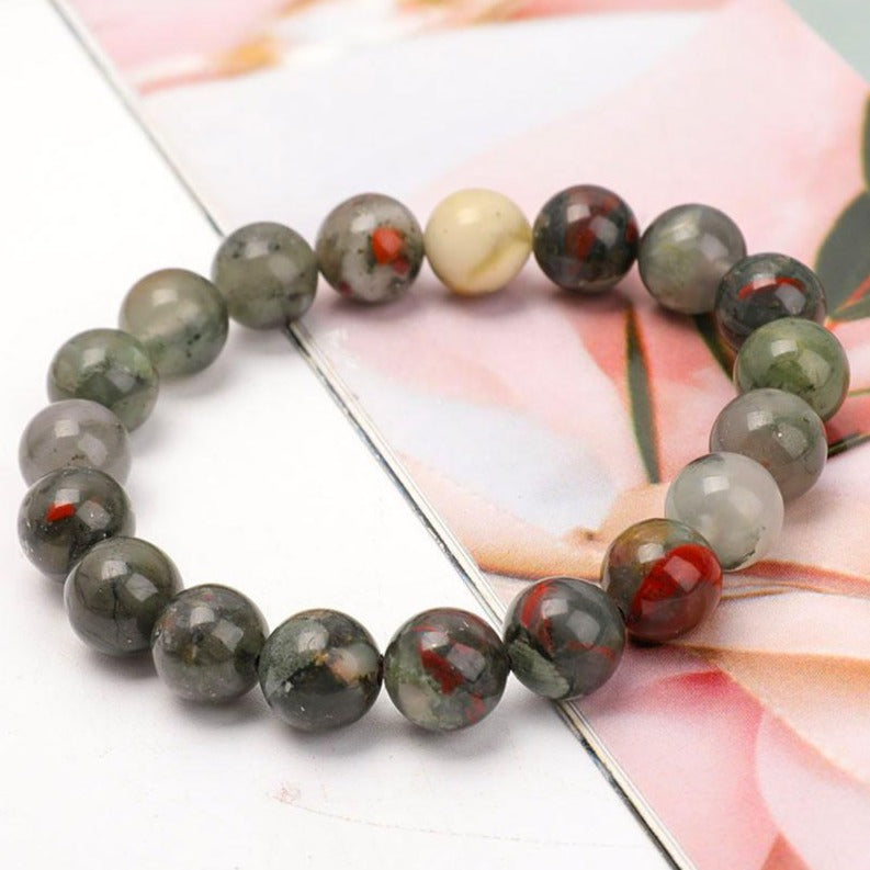 10mm Blood Stone Agate Bracelet for Healing and Protection