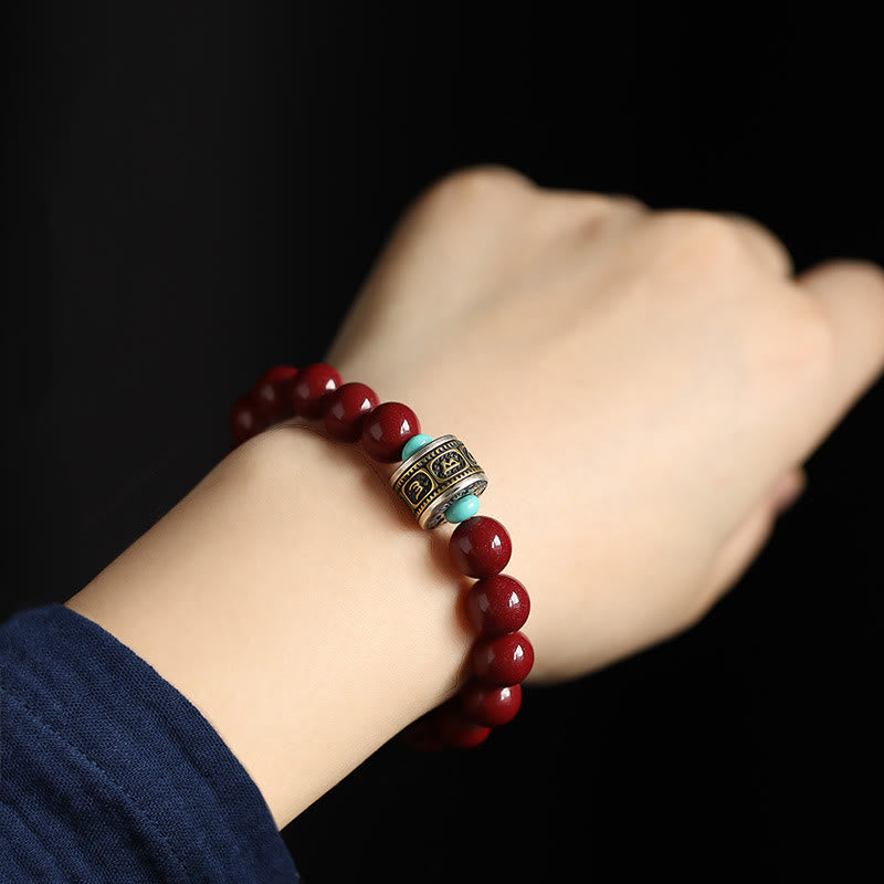 10mm Chinese Zodiac Cinnabar Silver Calm Bracelet