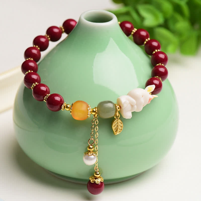 10mm Cinnabar Hetian Jade Blessing Bracelet for Rabbit Year