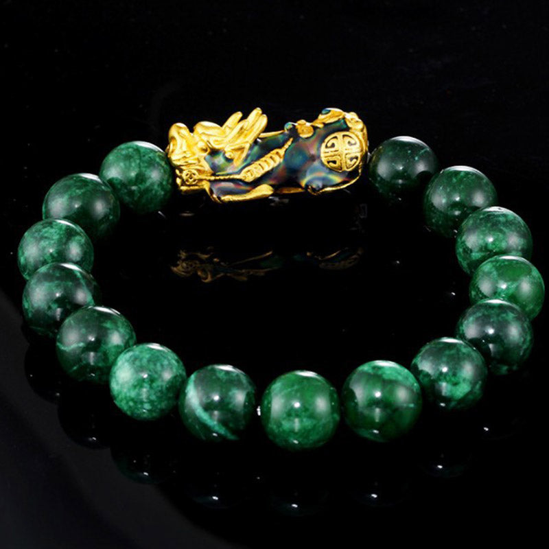 10mm Cyan Jade Pixiu Protection Bracelet for Wealth & Luck