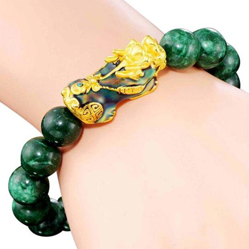 10mm Cyan Jade Pixiu Protection Bracelet for Wealth & Luck