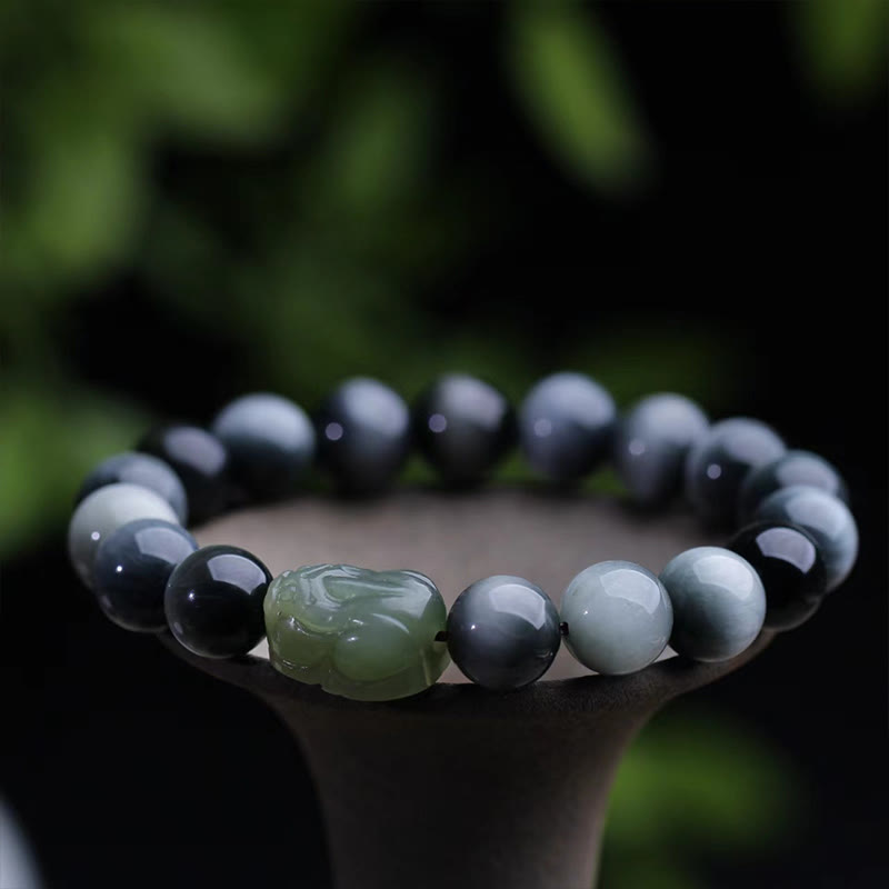 10mm Eagle's Eye Stone Hetian Jade Pixiu Confidence Bracelet