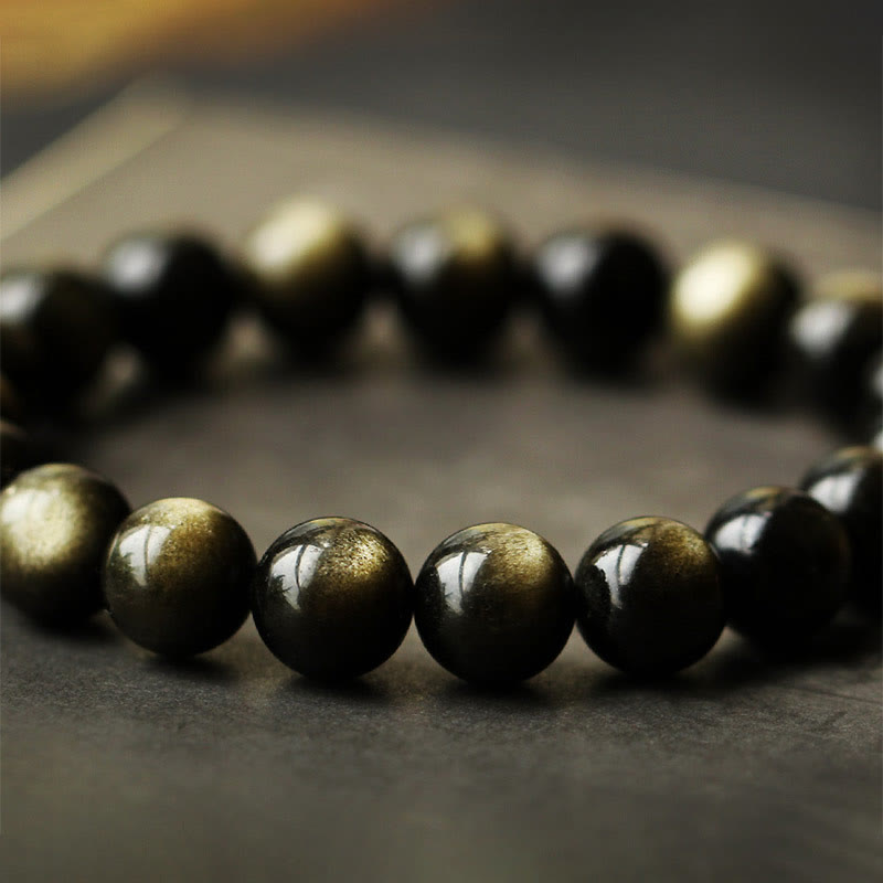 10mm Gold Sheen Obsidian Chinese Zodiac Protection Bracelet