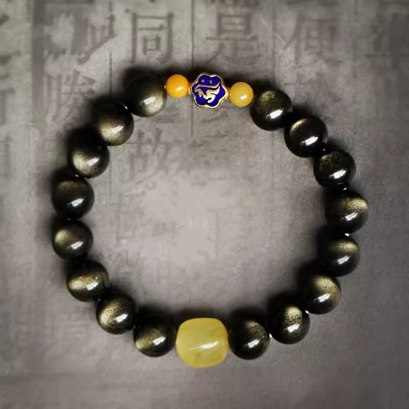 10mm Gold Sheen Obsidian Chinese Zodiac Protection Bracelet