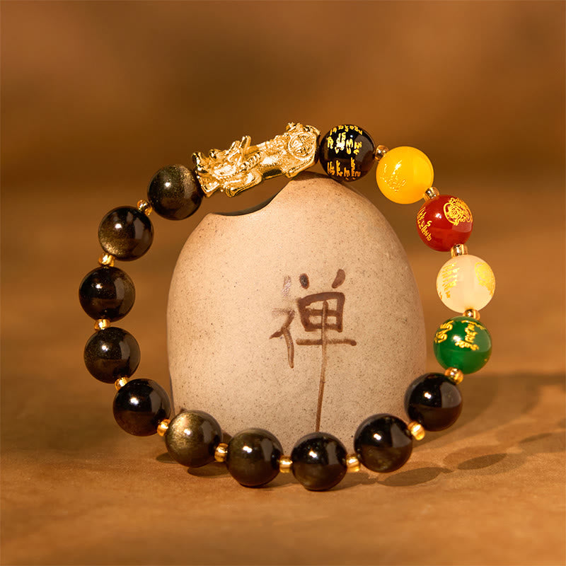 10mm Gold Sheen Obsidian Pi Xiu Wealth Protection Bracelet