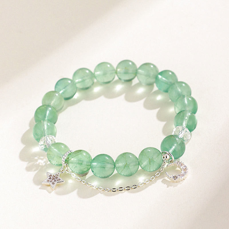 10mm Green Fluorite Bracelet with Moon & Star Charms