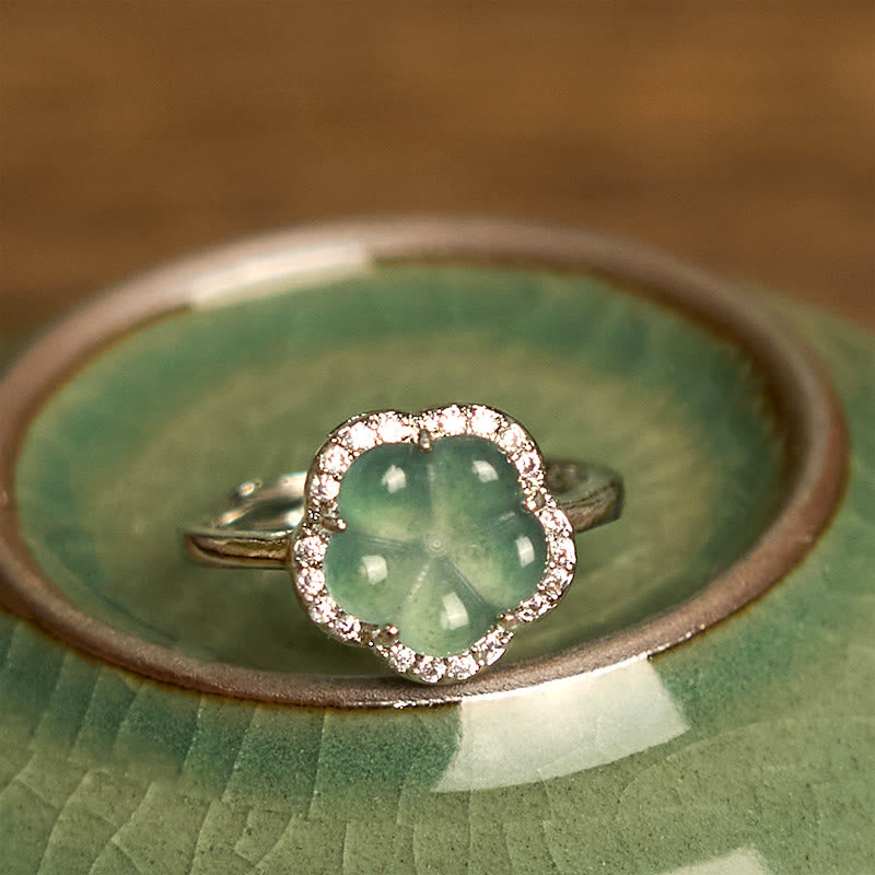 10mm Jade Flower Alloy Ring for Prosperity & Balance
