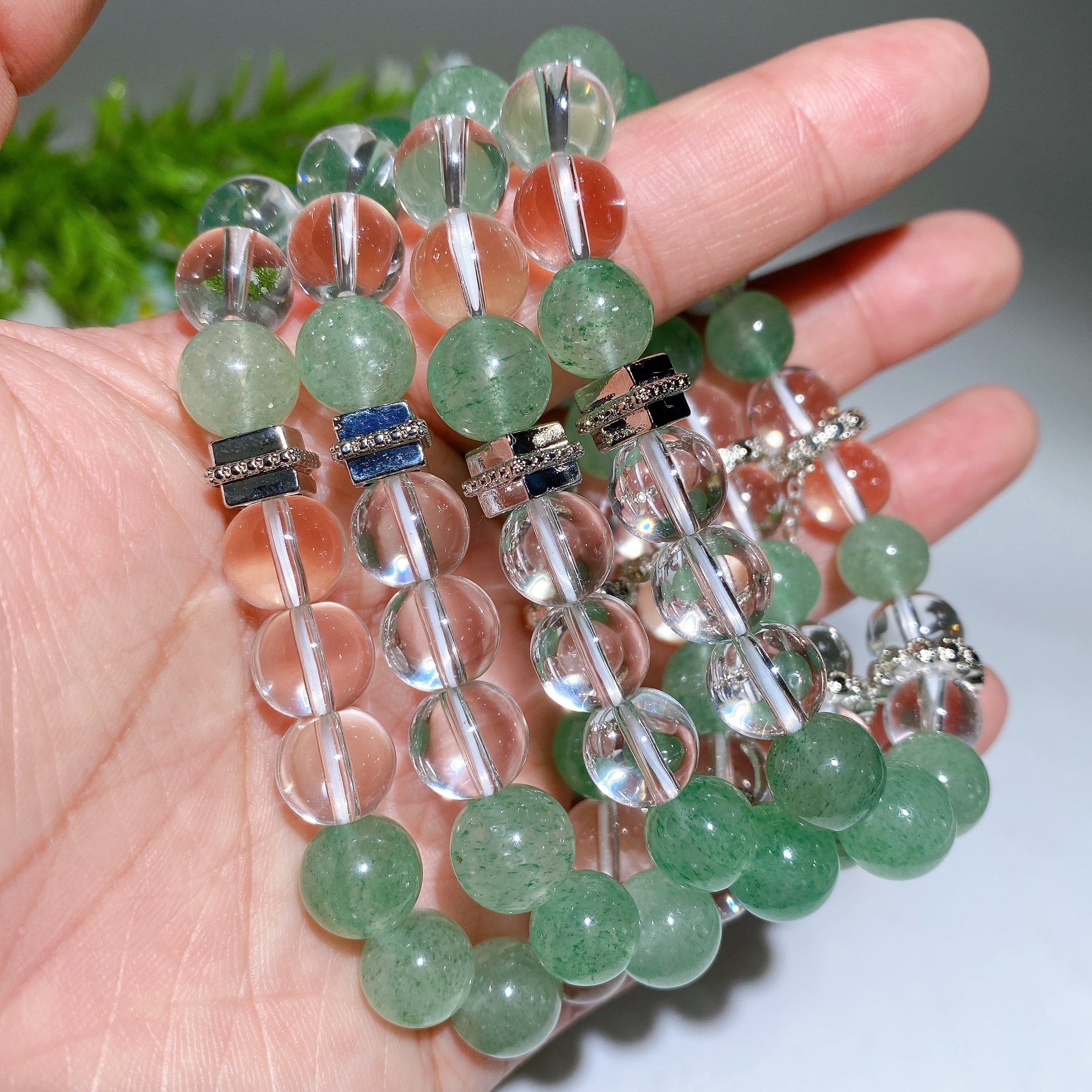 10mm Mixed Crystal Spiritual Bracelet with Chain Decor