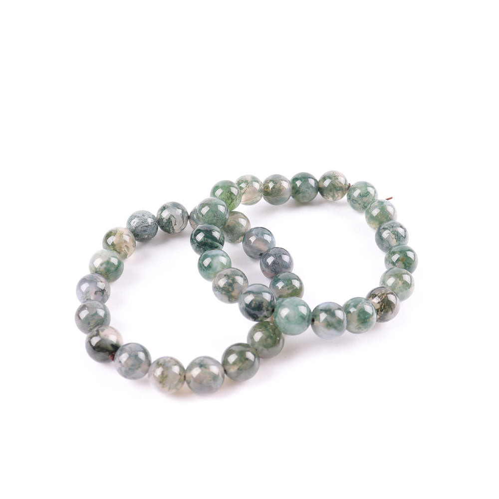 10mm Moss Agate Healing Bracelet for Emotional Balance