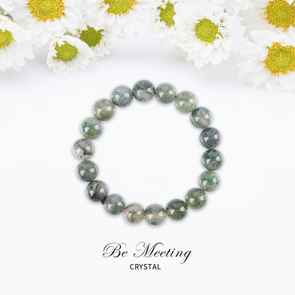 10mm Moss Agate Healing Bracelet for Emotional Balance