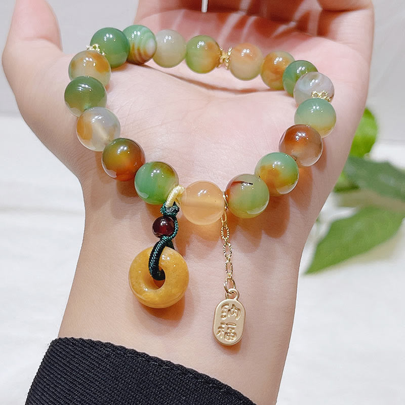 10MM Peacock Agate Topaz Peace Buckle Balance Bracelet