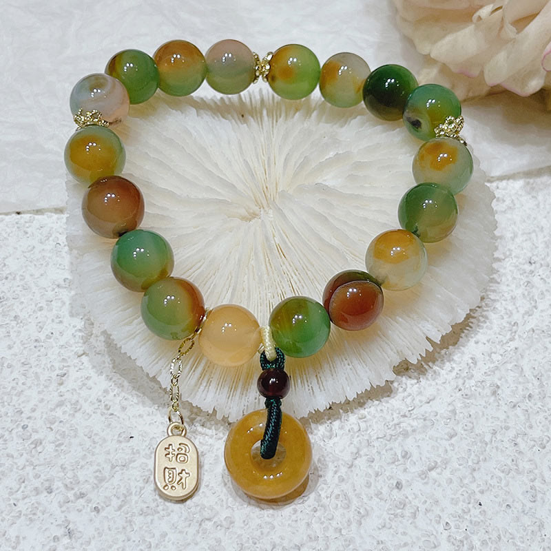 10MM Peacock Agate Topaz Peace Buckle Balance Bracelet