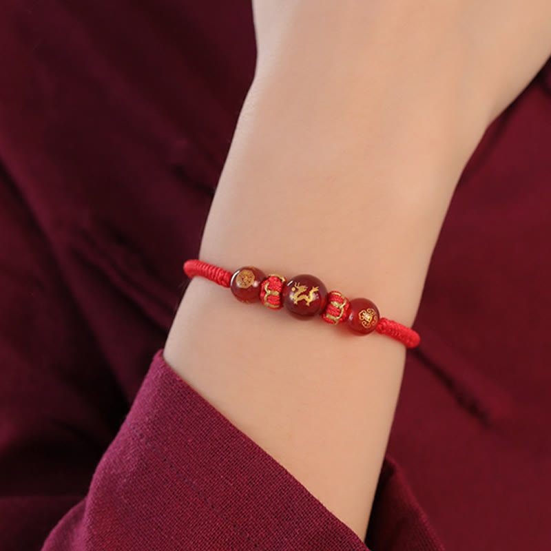 10mm Red Agate Chinese Zodiac Protection Bracelet