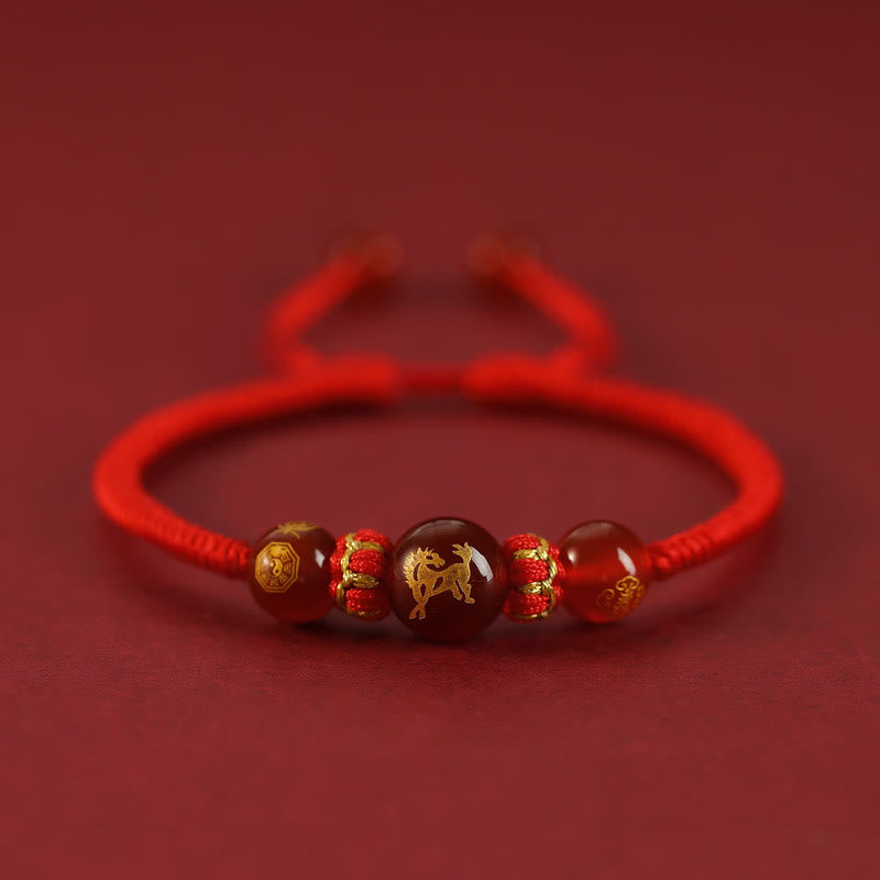 10mm Red Agate Chinese Zodiac Protection Bracelet