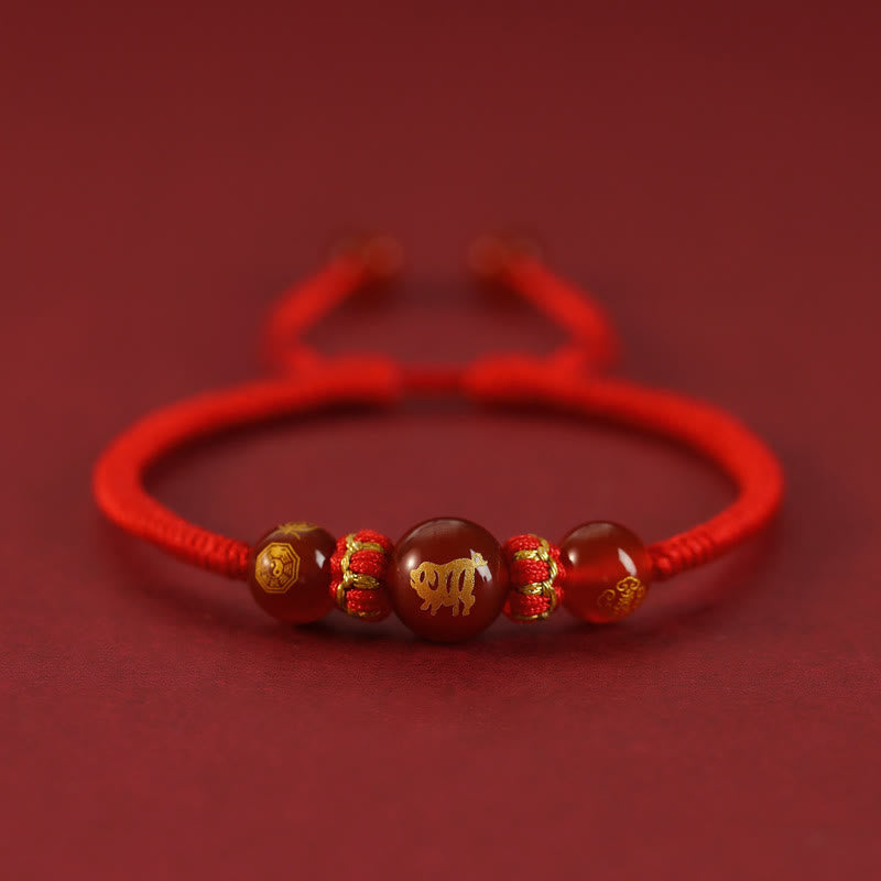 10mm Red Agate Chinese Zodiac Protection Bracelet