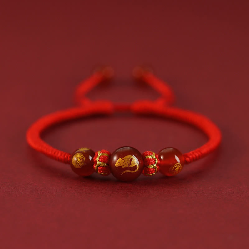 10mm Red Agate Chinese Zodiac Protection Bracelet