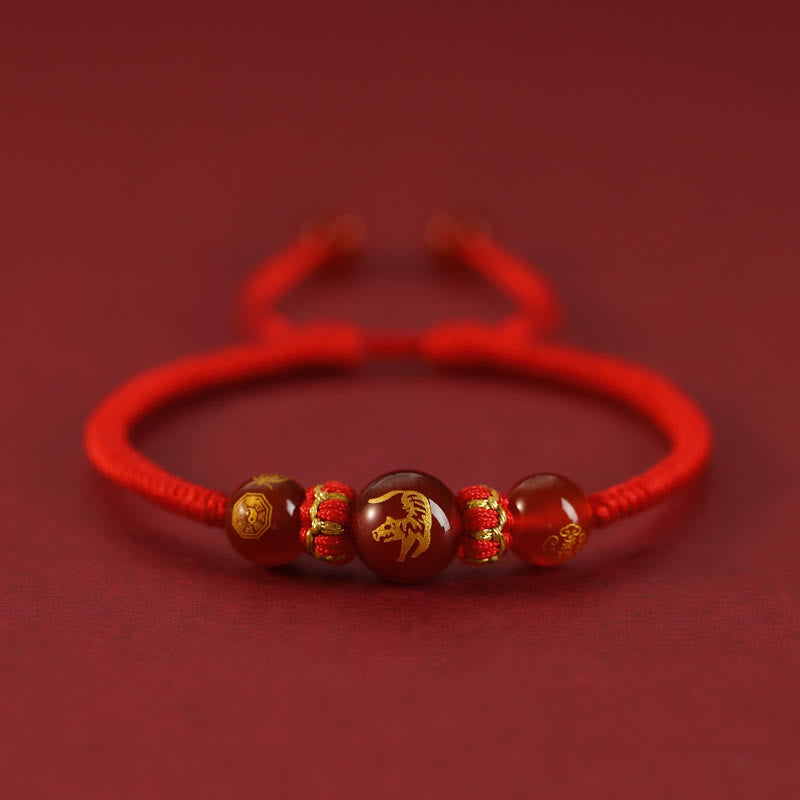 10mm Red Agate Chinese Zodiac Protection Bracelet