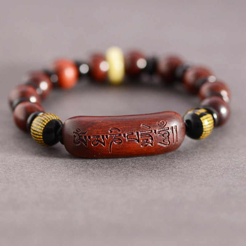 10mm Small Leaf Red Sandalwood Om Mani Padme Hum Protection Bracelet