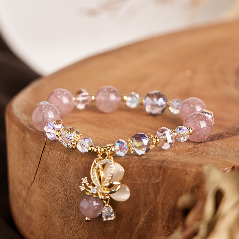 10mm Strawberry Quartz Butterfly Spiritual Bracelet for Women
