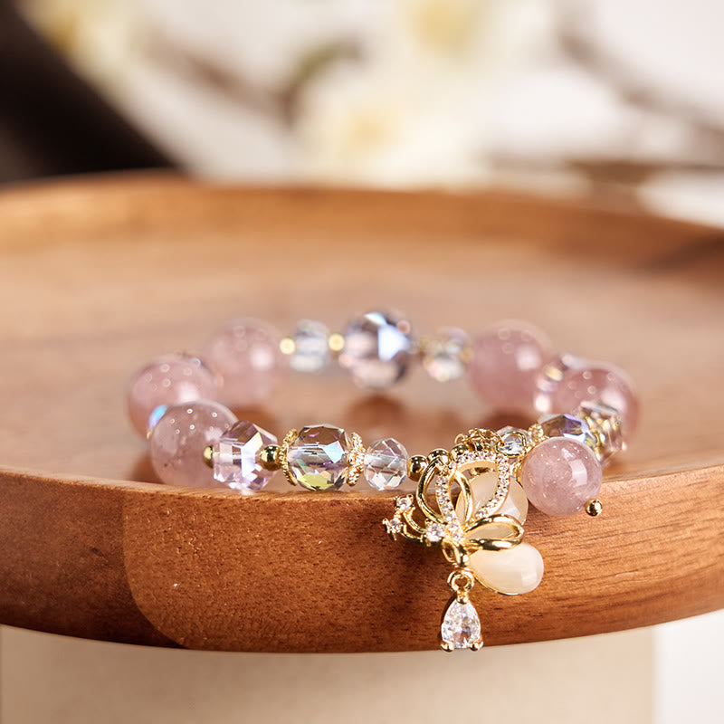 10mm Strawberry Quartz Butterfly Spiritual Bracelet for Women