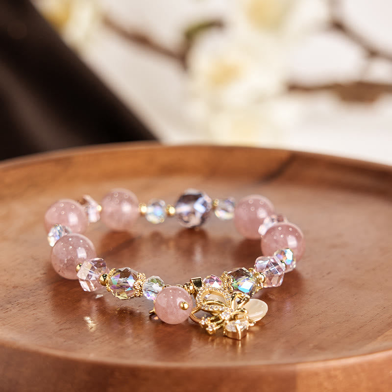 10mm Strawberry Quartz Butterfly Spiritual Bracelet for Women