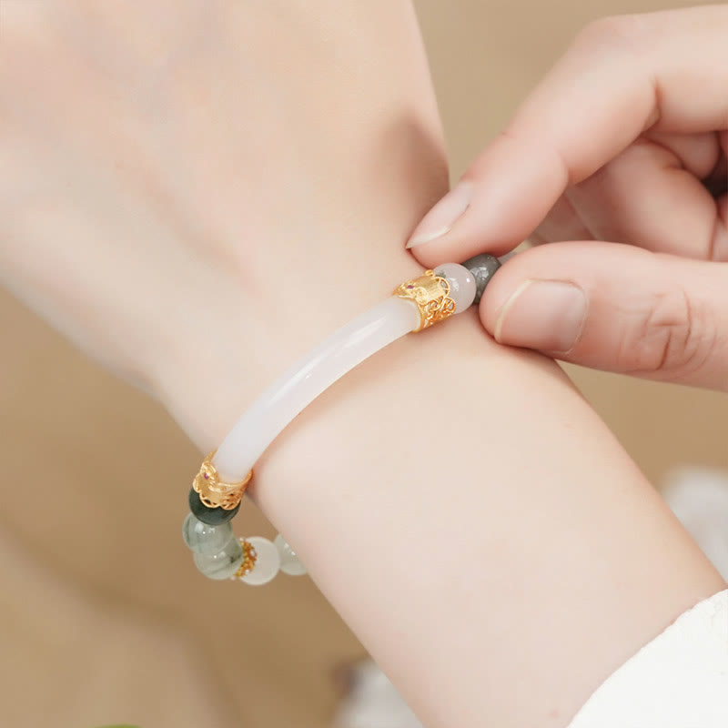 10mm Tianshan Jade Chalcedony Luck Bracelet for Women
