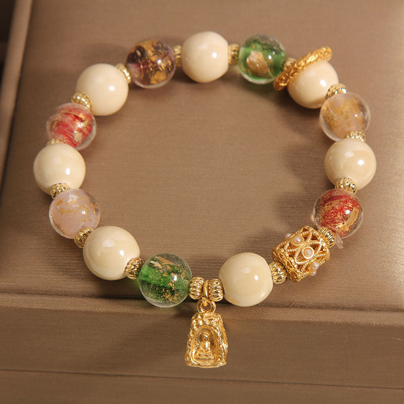 10mm Tibetan Liuli Glass Buddha Lotus Enlightenment Bracelet