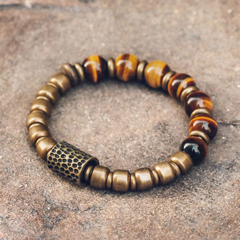 10mm Tiger Eye Protection Bracelet with Copper Accents