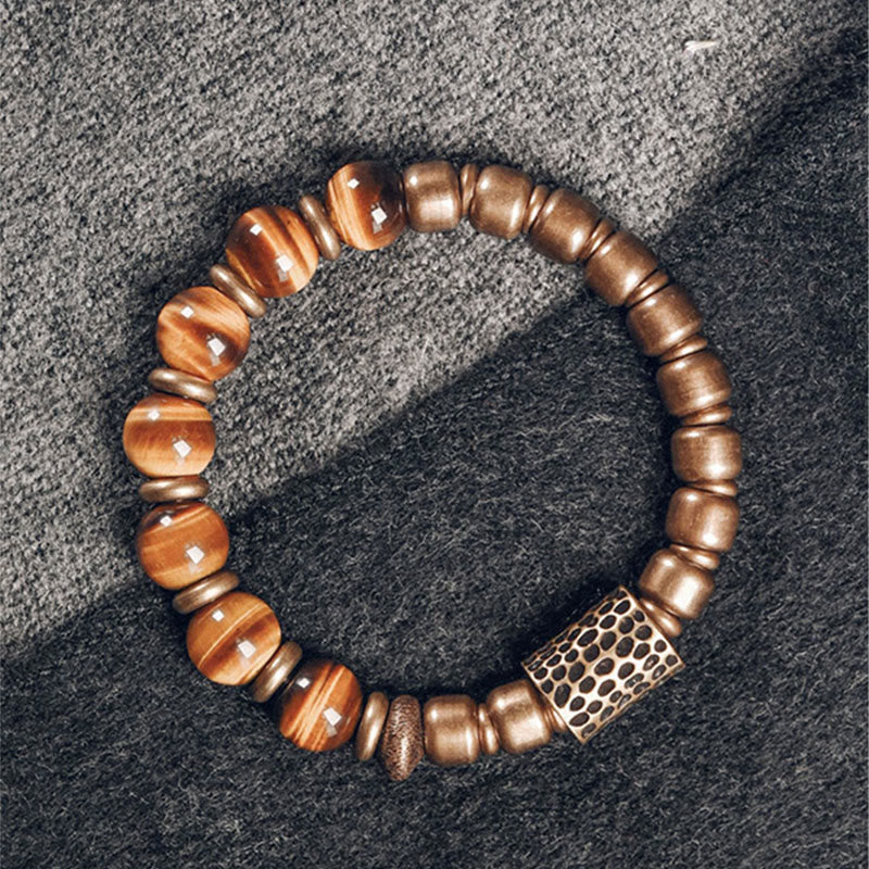 10mm Tiger Eye Protection Bracelet with Copper Accents